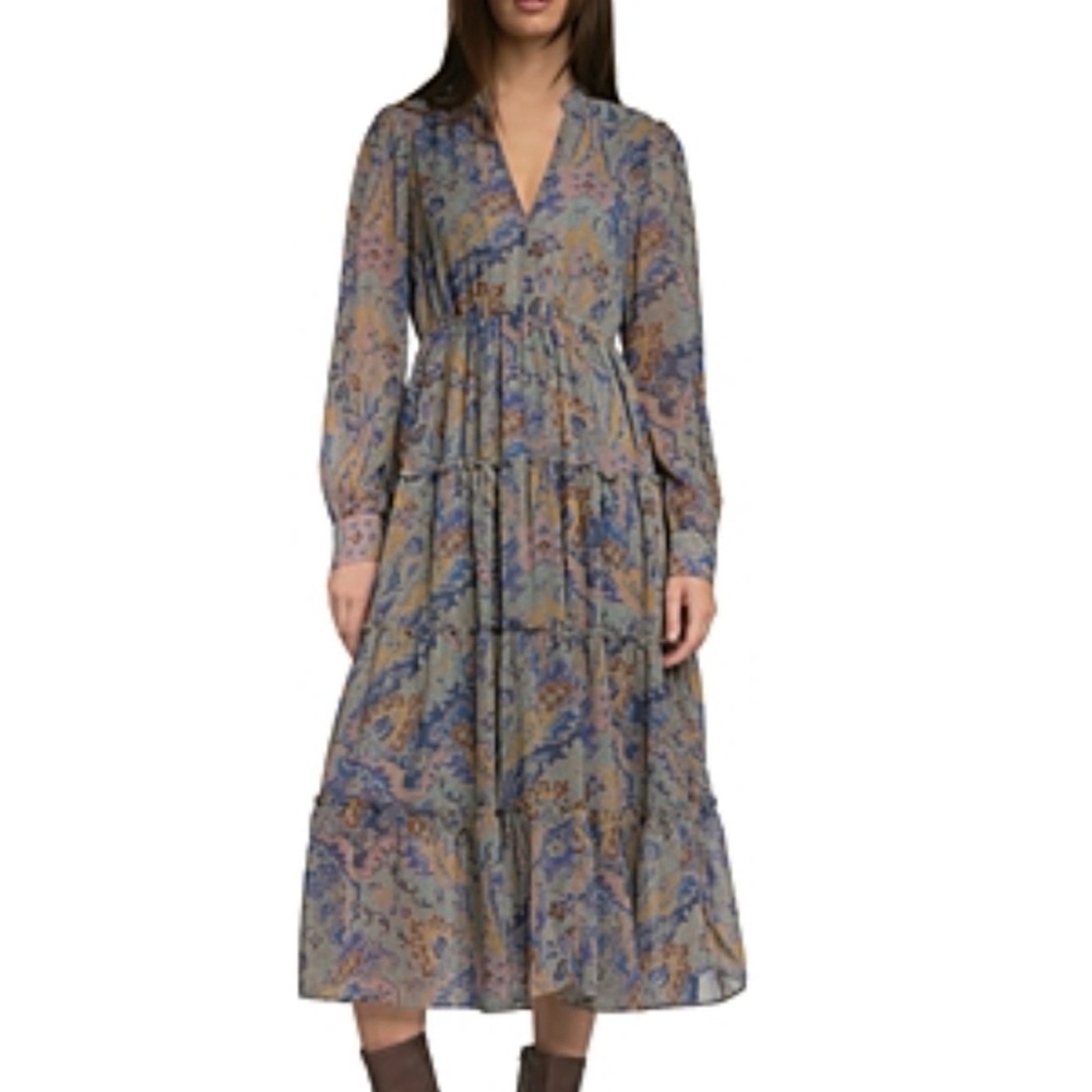 Elan Boho Indie Sheer Long Sleeve Maxi Dress Size L